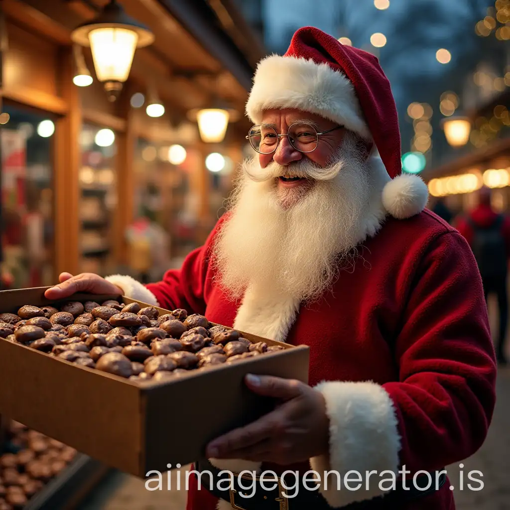 Father-Christmas-Handing-Out-Christmas-Chocolates-at-Carrefour-Market-in-Chatillon-for-Promotion