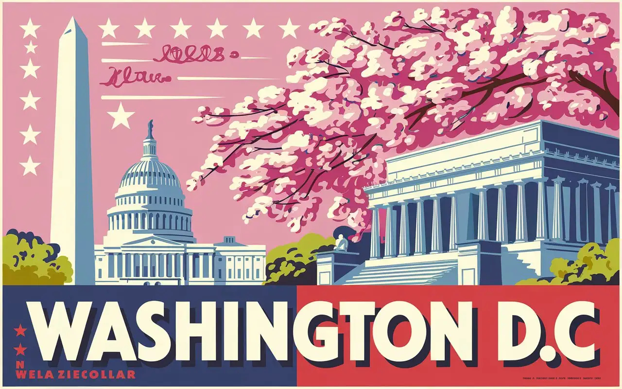 1950s-Style-Washington-DC-Souvenir-Poster-with-Bold-Colors-and-Playful-Graphics