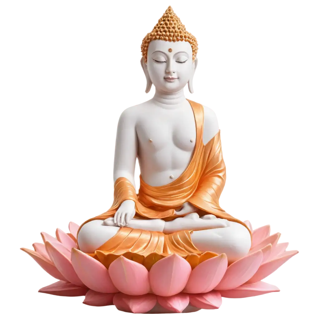 Serene-White-and-Orange-Buddha-Statue-PNG-on-Pink-Lotus-for-Spiritual-Artwork