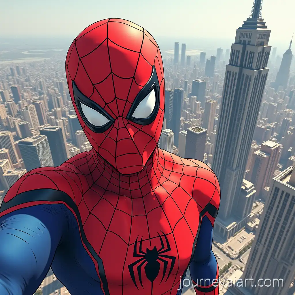 Spiderman-TakingSpiderman-selfie-with-Avengers-a-Selfie-Outside-Avengers-Tower-with-Avengers-in-the-Background