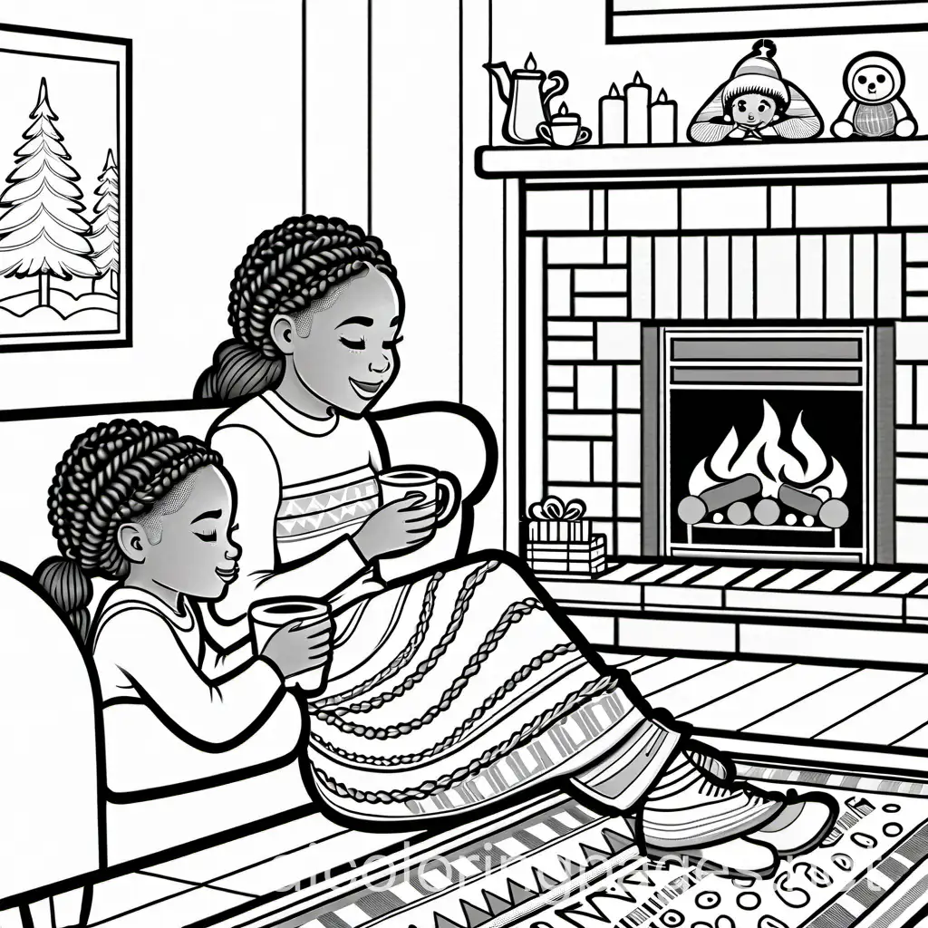 Little-Black-Girls-with-Braided-Hair-Sipping-Hot-Cocoa-by-Fireplace-with-Grandparents