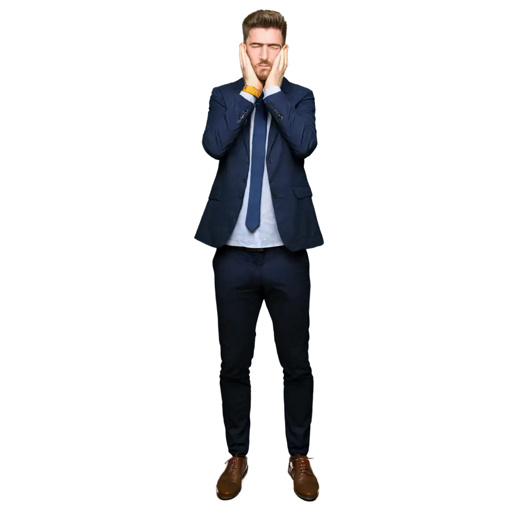 PNG-Image-Usage-ScenariosTired-Small-Businessman-Struggling-with-SelfMarketing-PNG-Image-A-Symbol-of-Entrepreneurial-Fatigue
