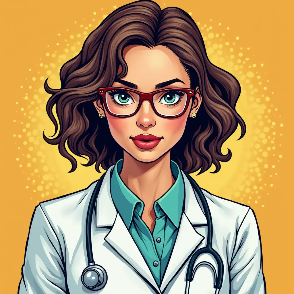 A female ENT doctor in pop art style