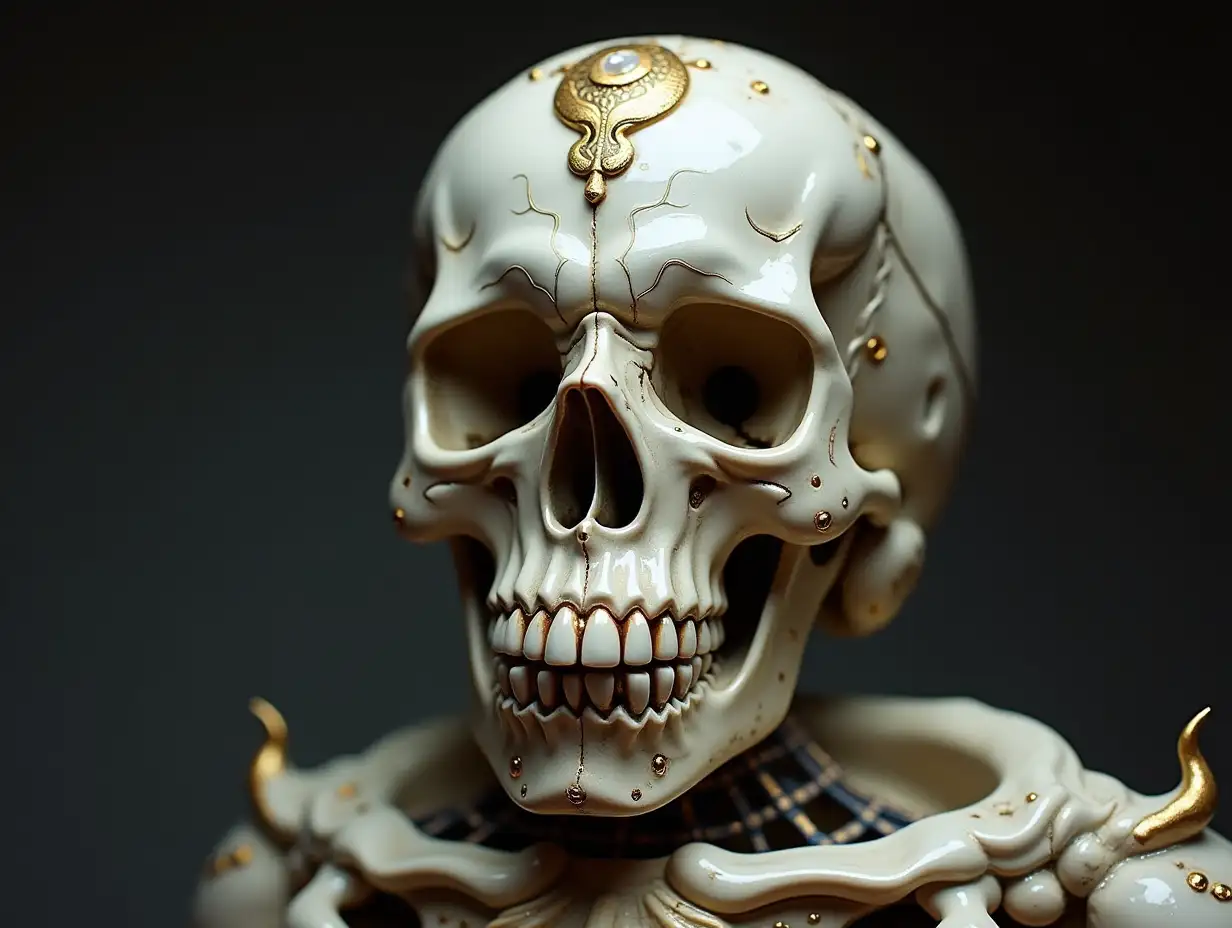 Cyber Totenkopf mit Glasaugen, Porcelain with golden ornaments Steampunk 100 mm Capture