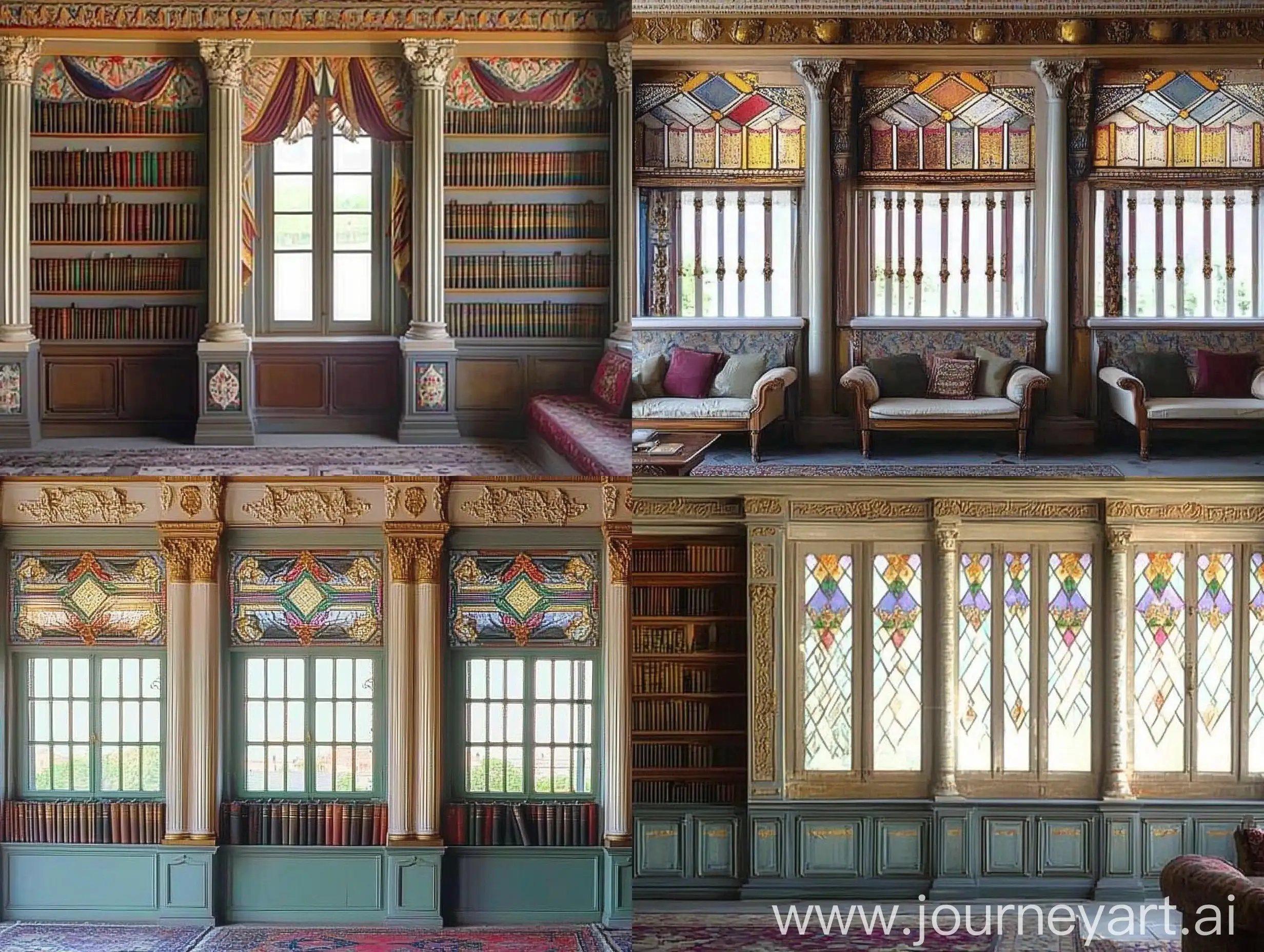 Fairytale-Scene-19th-Century-Palace-Wall-with-Columns-and-Bookshelves