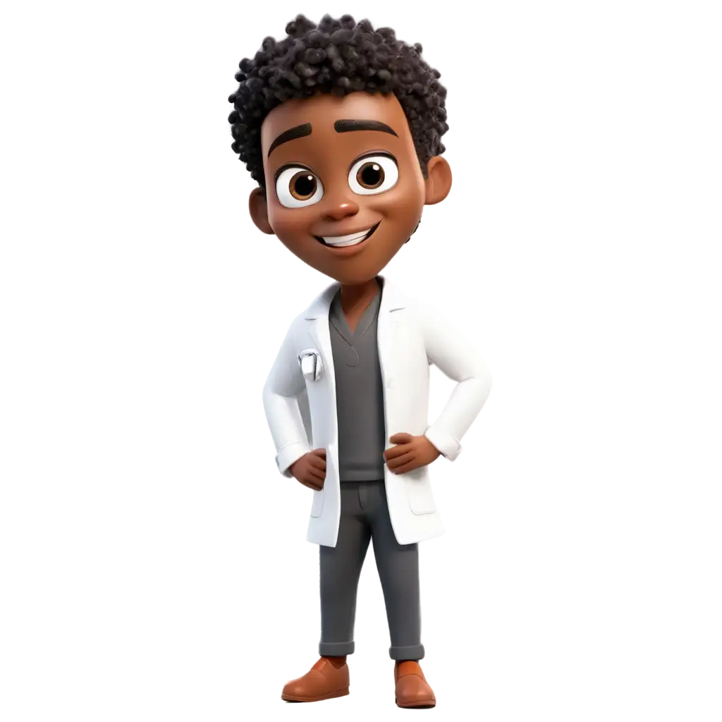 PNG-Cartoon-Dentist-of-Black-Ethnicity-with-White-Coat-and-Reflector