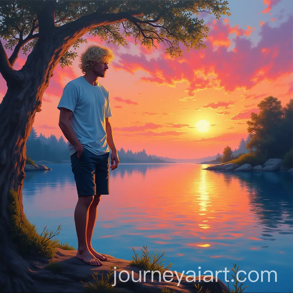 Colorful-Sunset-Reflections-in-Water-with-Tree-and-Figure