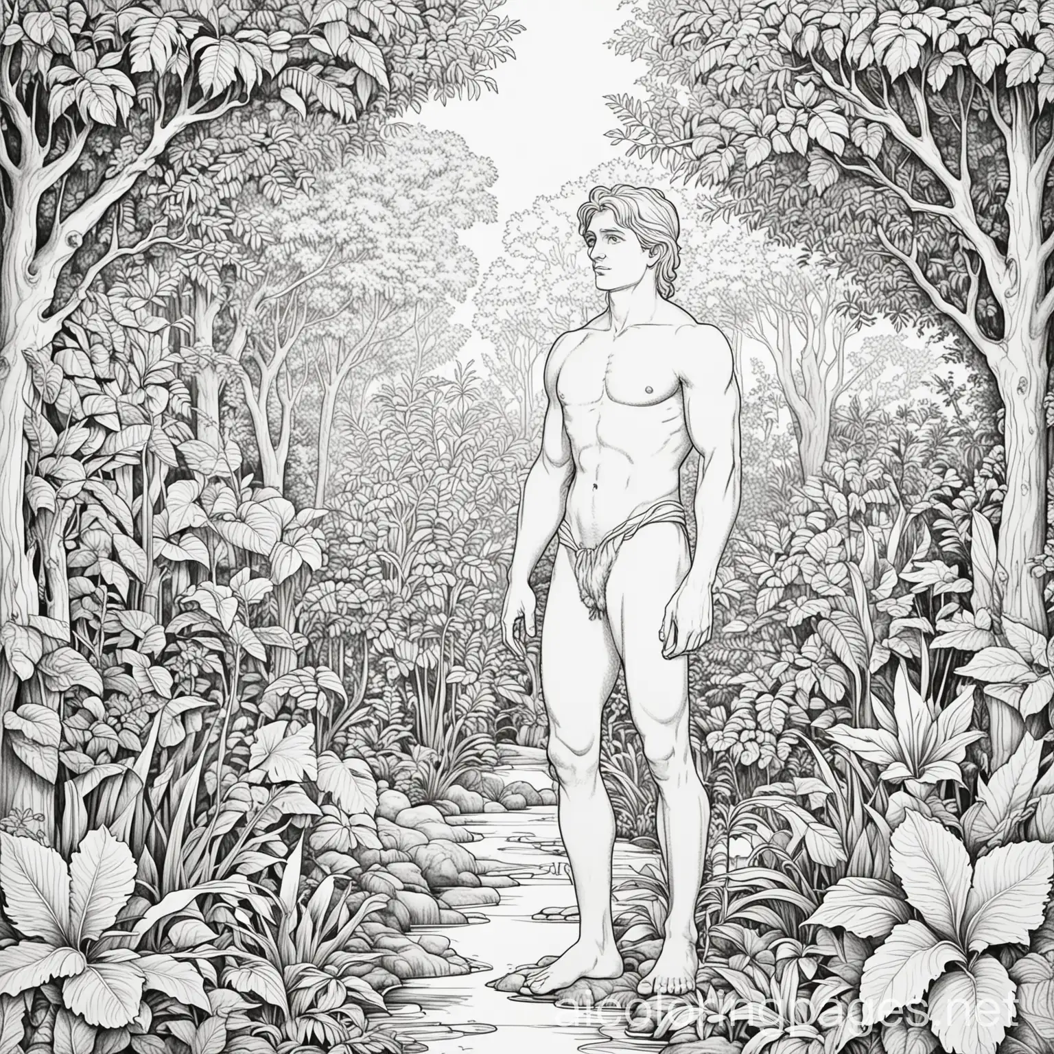 Adam-and-Eve-Coloring-Page-Black-and-White-Line-Art