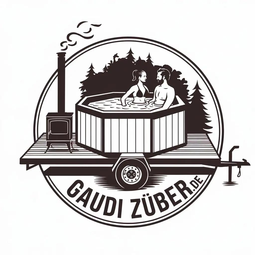 LOGO Design for GAUDI ZUBER Hot Tub Pool on Trailer with WoodBurning Stove and Nature Background