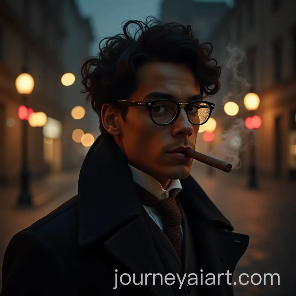 Victorian-Era-Latino-Man-Smoking-Cigarette-in-City-Night-Lights