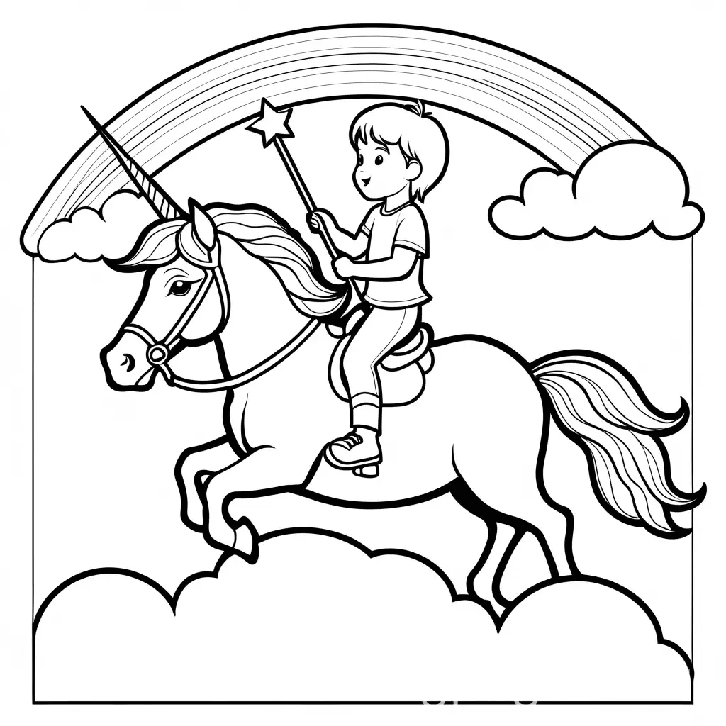 Blonde-Toddler-Boy-Riding-a-Unicorn-on-a-Rainbow-Sky