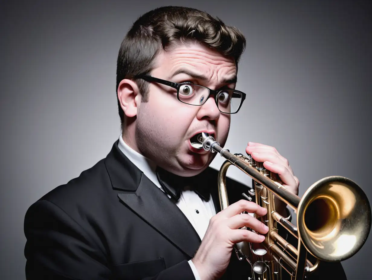 Confused Trumpet Player in a Dynamic Performance