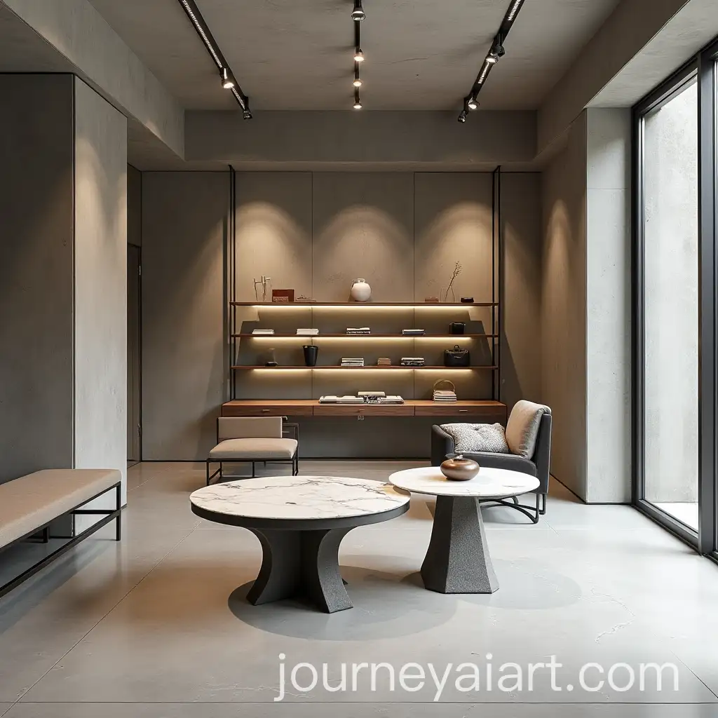 Modern-Boutique-in-Bottega-Veneta-Style-with-Concrete-Walls-and-Marble-Tables