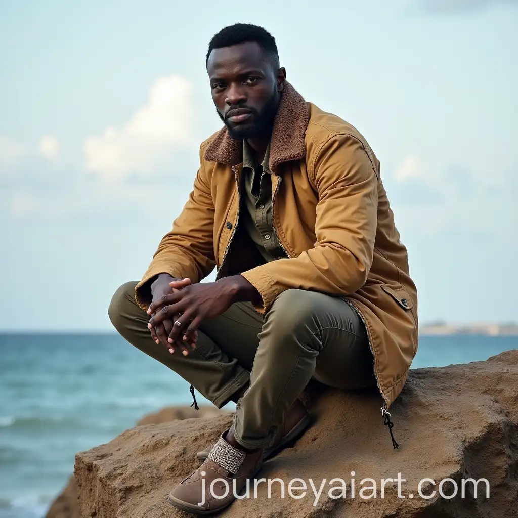Portrait-of-Captain-Ibrahim-Traor-Sitting-on-a-Rock-in-Tranquil-Setting