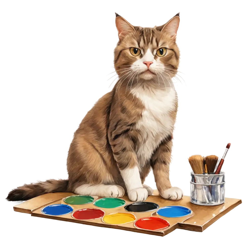 Cat-Painter-with-Palette-and-Brush-PNG-Image-Ideal-for-Creative-Designs-and-Illustrations