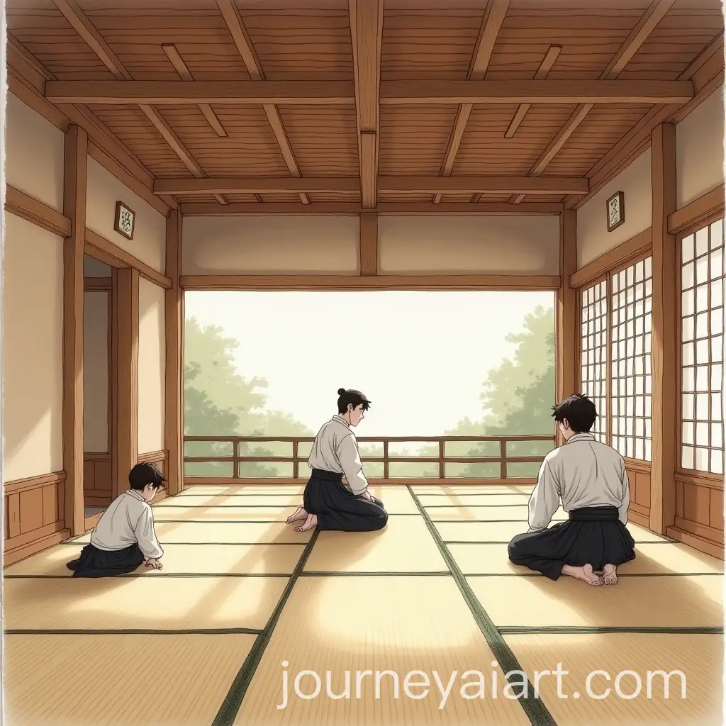 Traditional-Akido-Dojo-with-Practitioners-in-Hakama-and-Keikogi-Vests