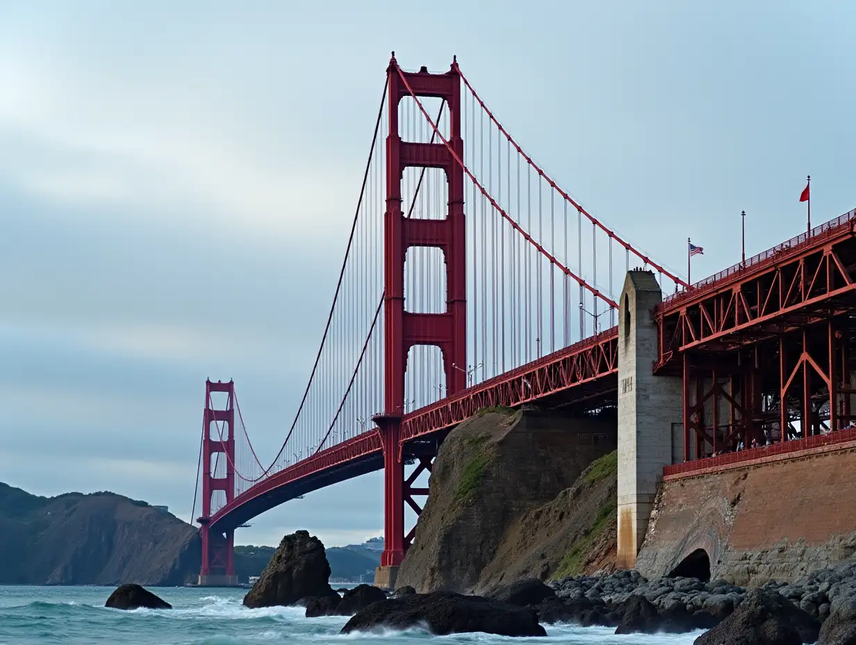 close up of collapsed Golden Gate after earthquake in san francisco