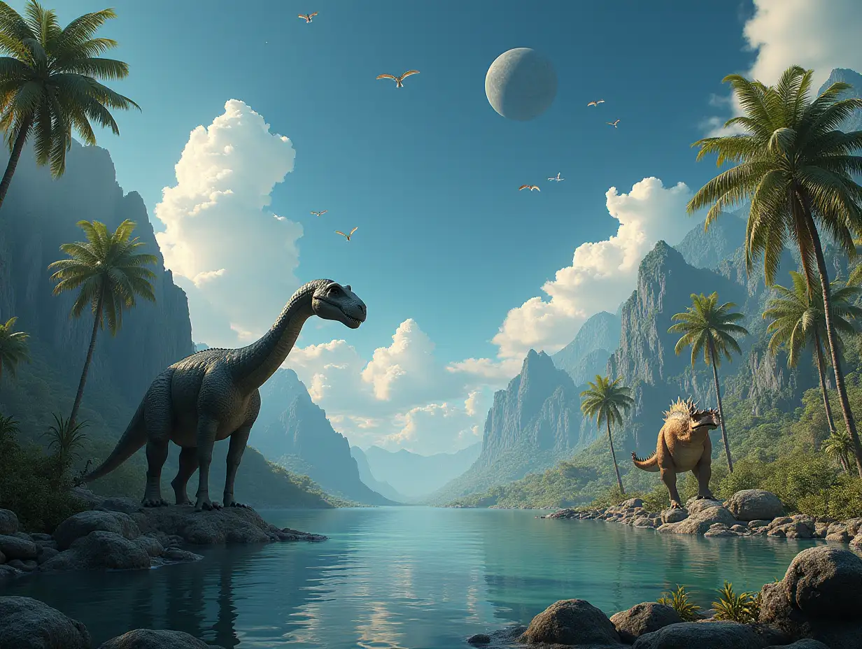 AI on foreign Planets  with Dinosaurs,Sea,Plants in 4K resolution