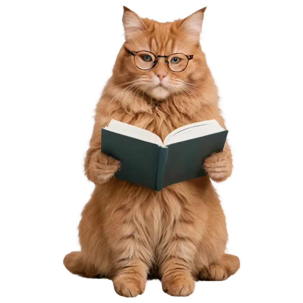 Adorable-Cat-Wearing-Glasses-Reading-HighQuality-PNG-for-Your-Creative-Projects