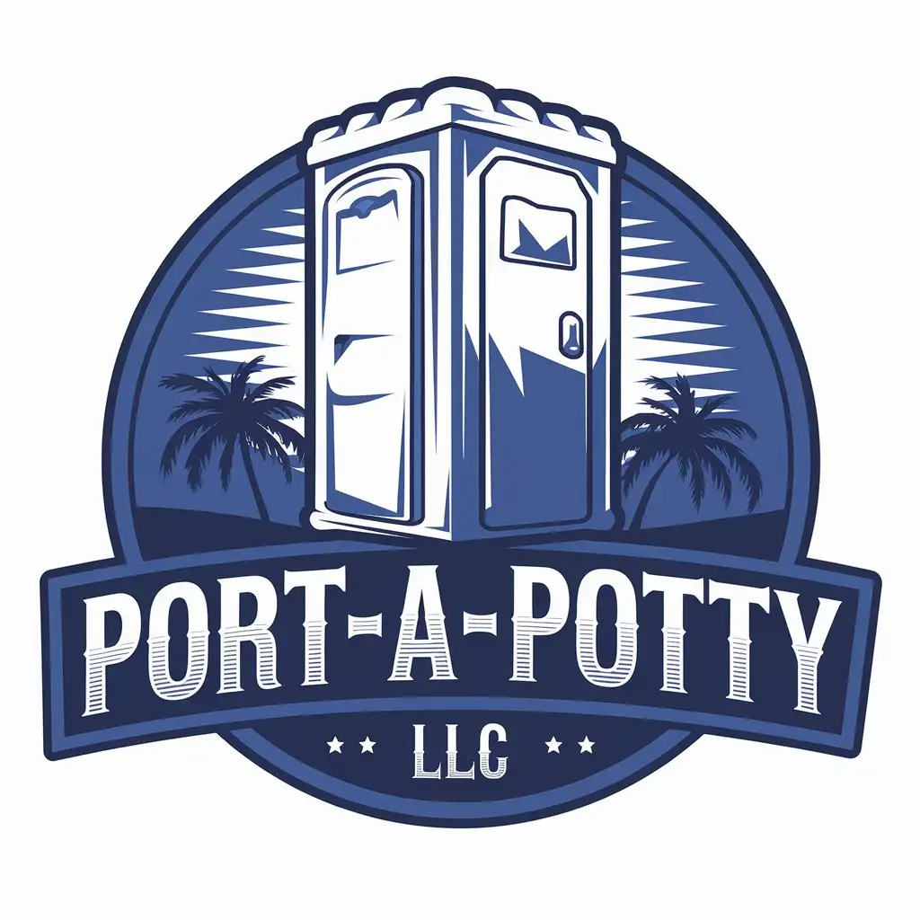 LOGO Design for PortAPotty LLC Royal Blue Portable Restroom with Palm Trees