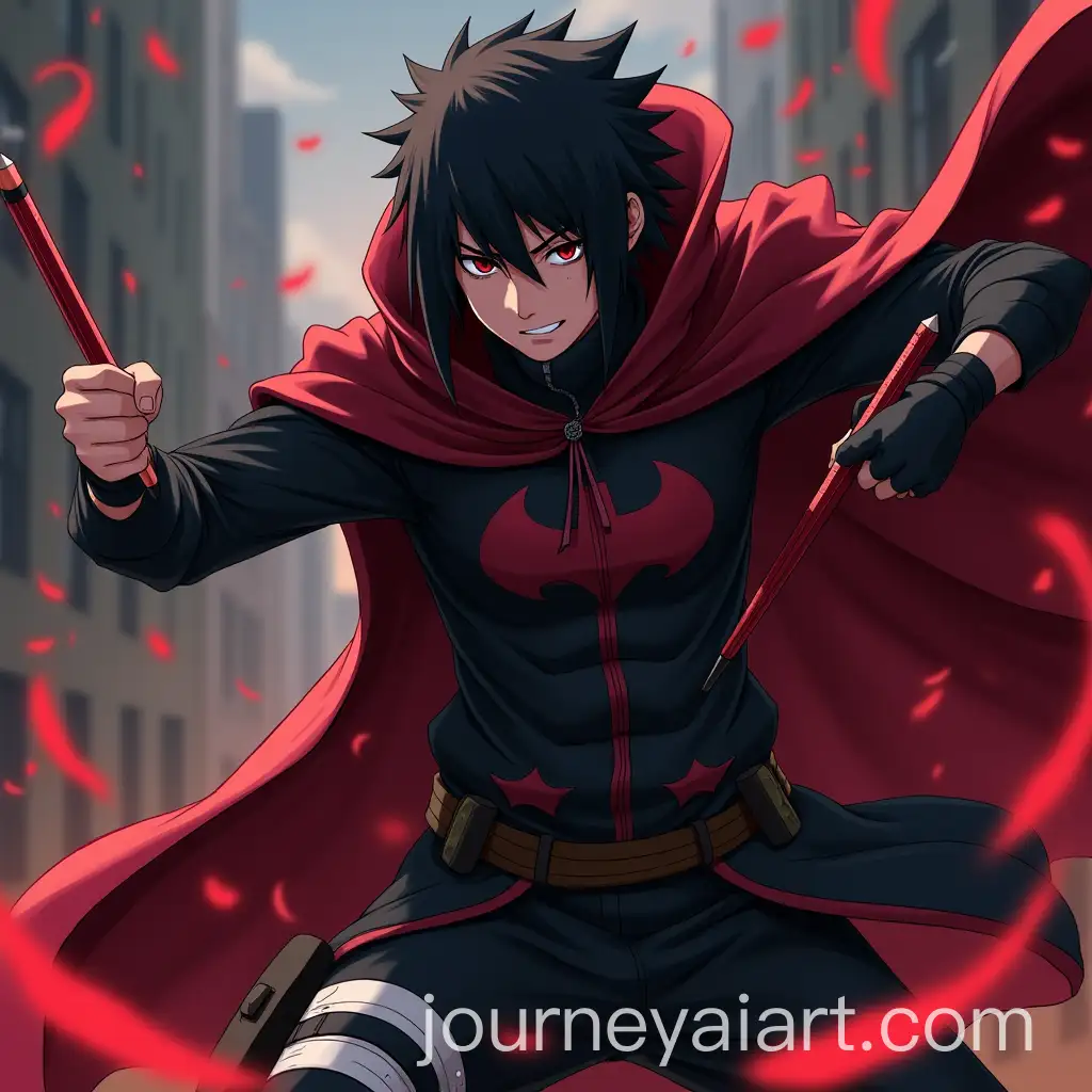 Itachi-UAI-Art-Prompt-Expansionchiha-from-Naruto-in-Akatsuki-Costume-Battling-Batman-with-PencilShaped-Spears