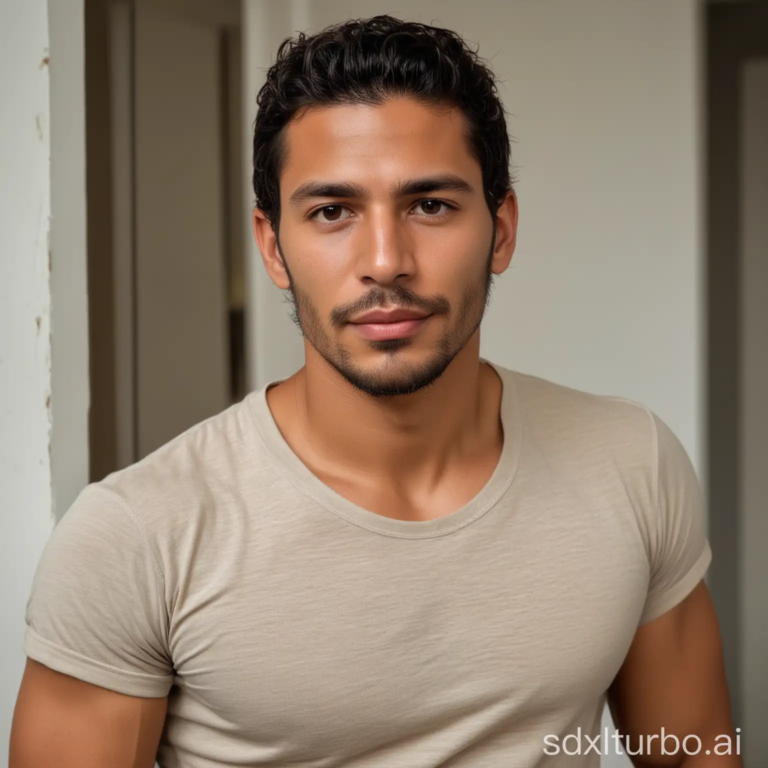 The portrait of a hot Colombian young man, around 35 years old with nice body, with a very handsome face