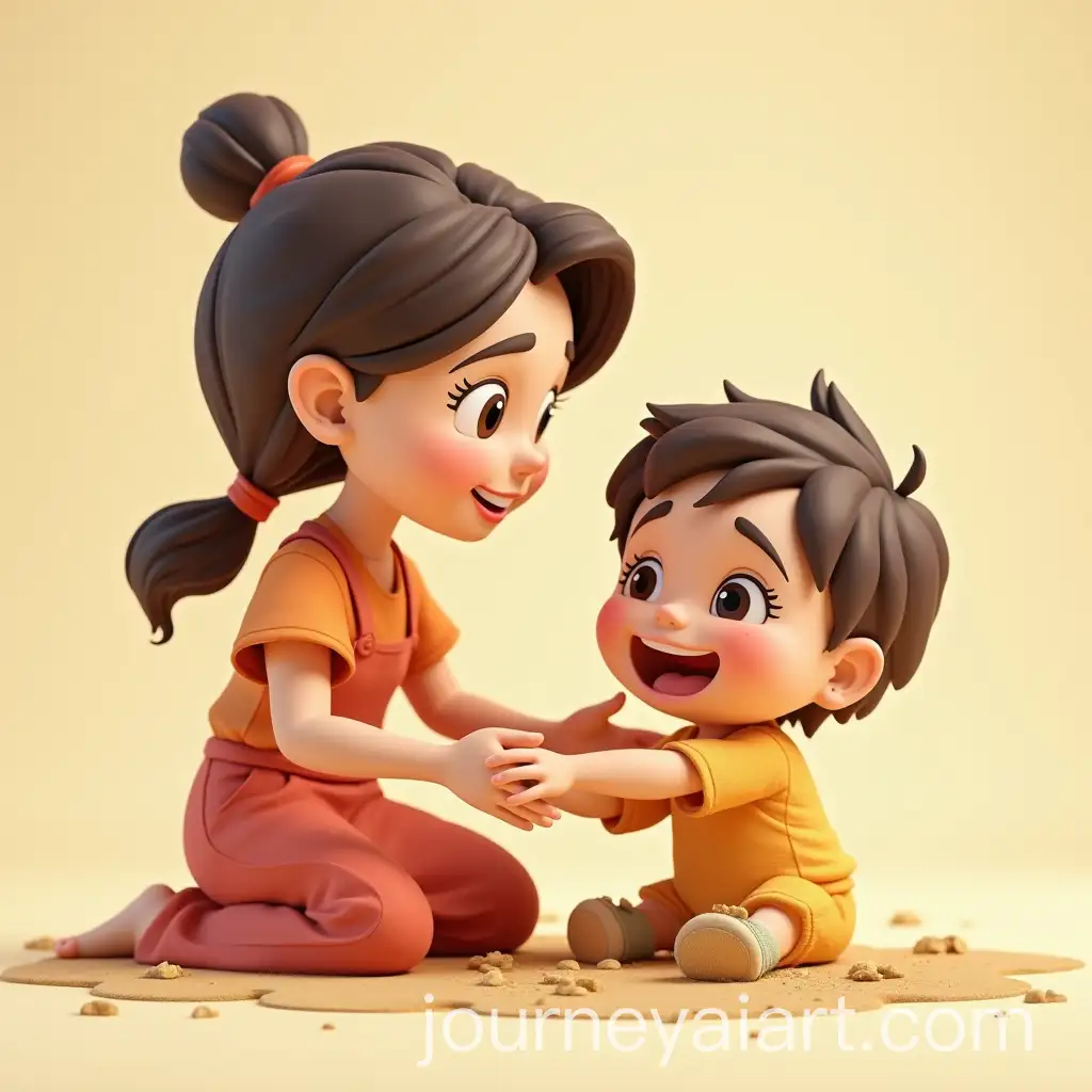 Mother-Cleaning-Child-After-Playing-in-Dust-with-Smiling-Expression-3D-Cartoon