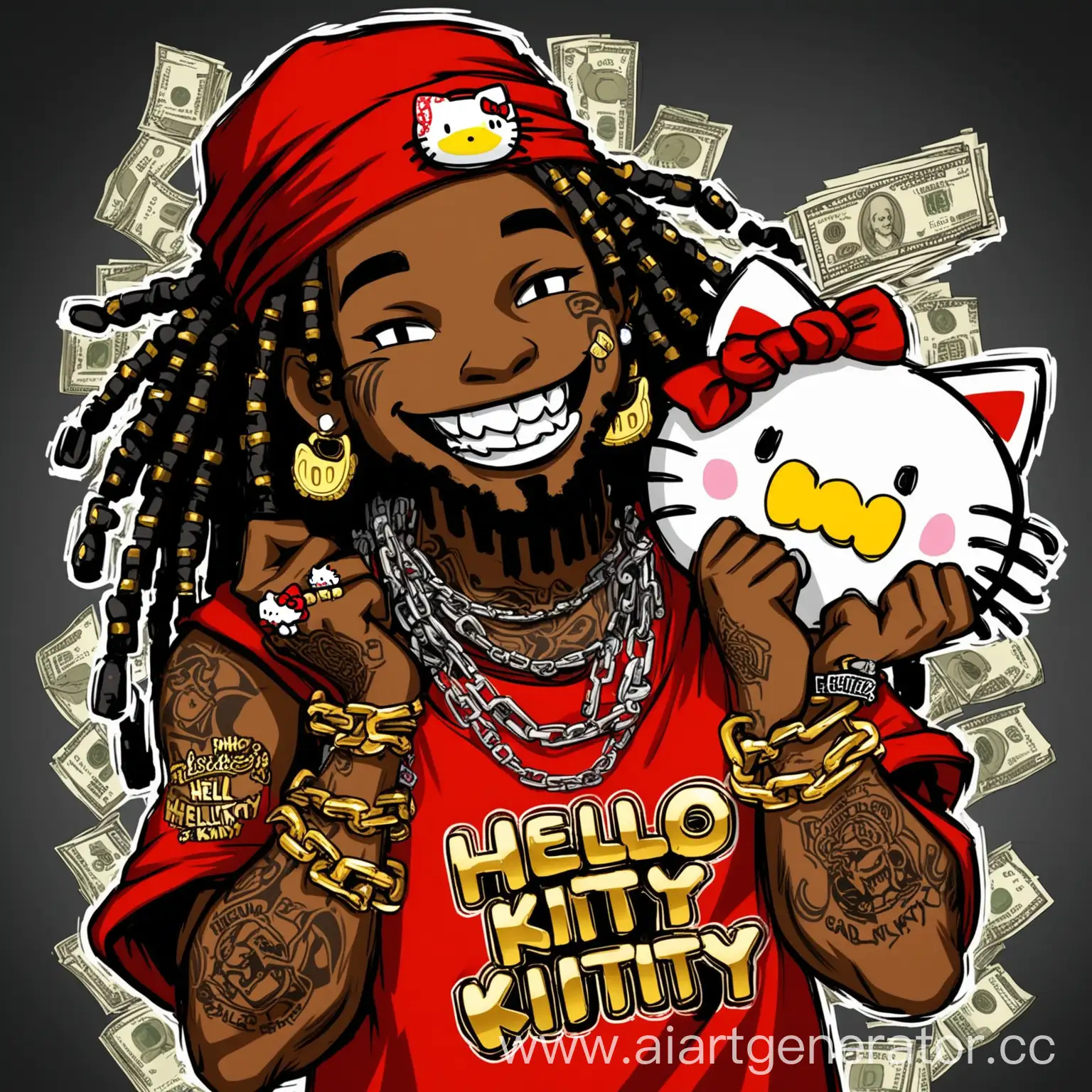 Hello-Kitty-Inspired-Rapper-with-Gold-Teeth-and-Dreads-Holding-Money