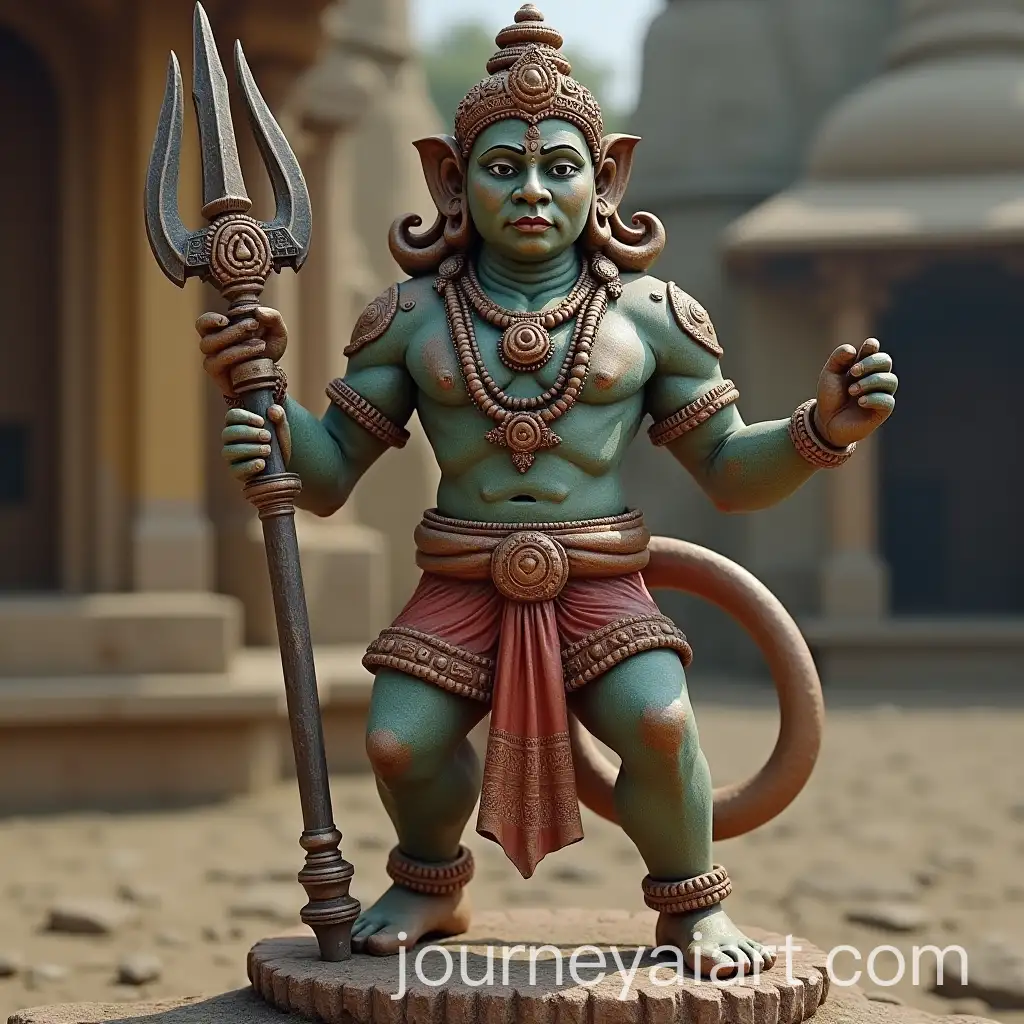 Indian-God-Statue-Holding-Weapon-with-Tail-and-Monkey-Features
