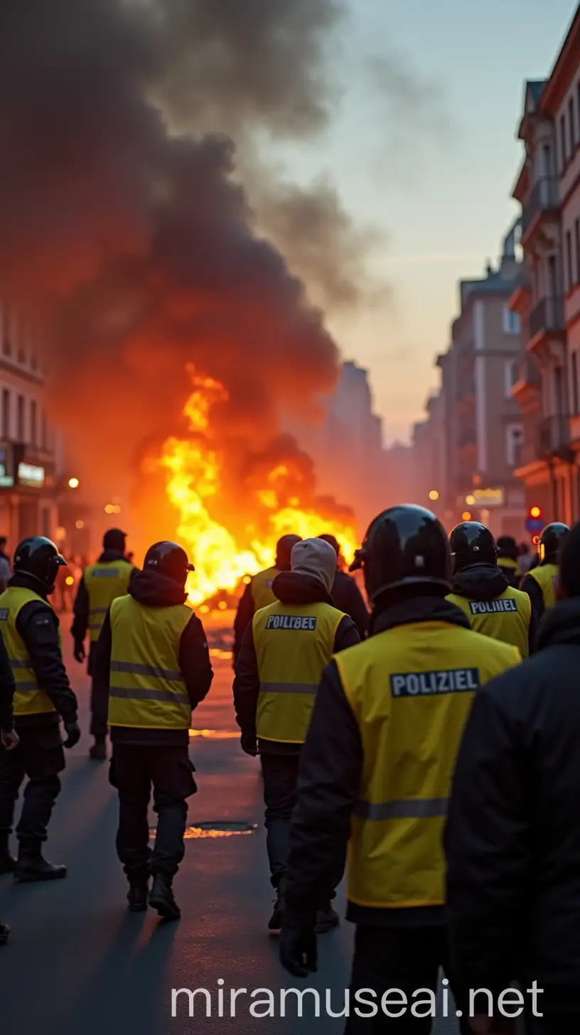 Street Protest Amidst Chaos and Destruction