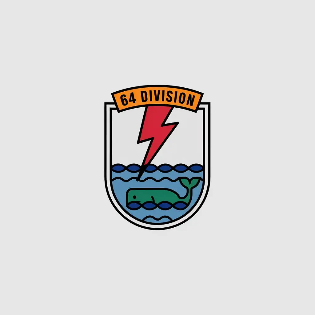 LOGO-Design-for-64-Division-White-Herald-Blue-Waves-Green-Whale-Red-Lightning-Bolt-Yellow-Inscription