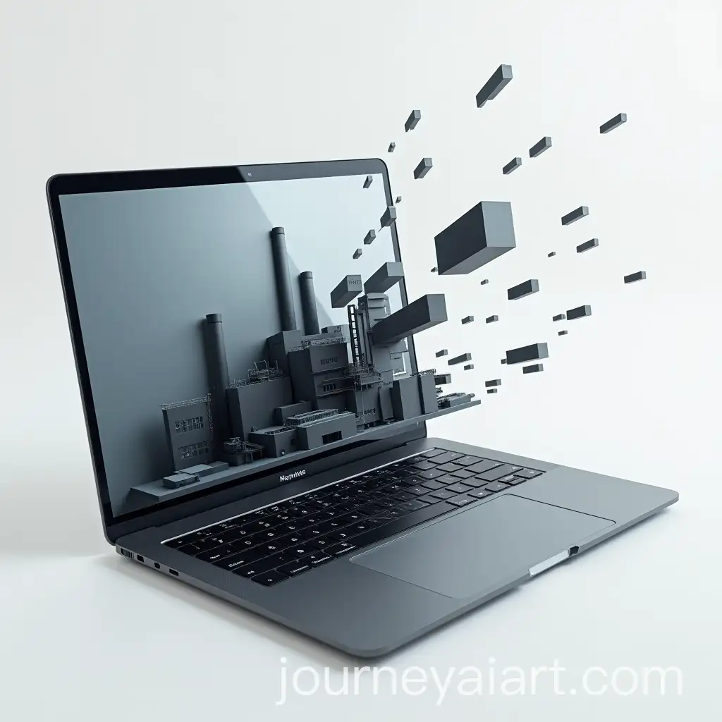 Futuristic-3D-Factory-Scene-on-Sleek-MacBook-Laptop-Screen
