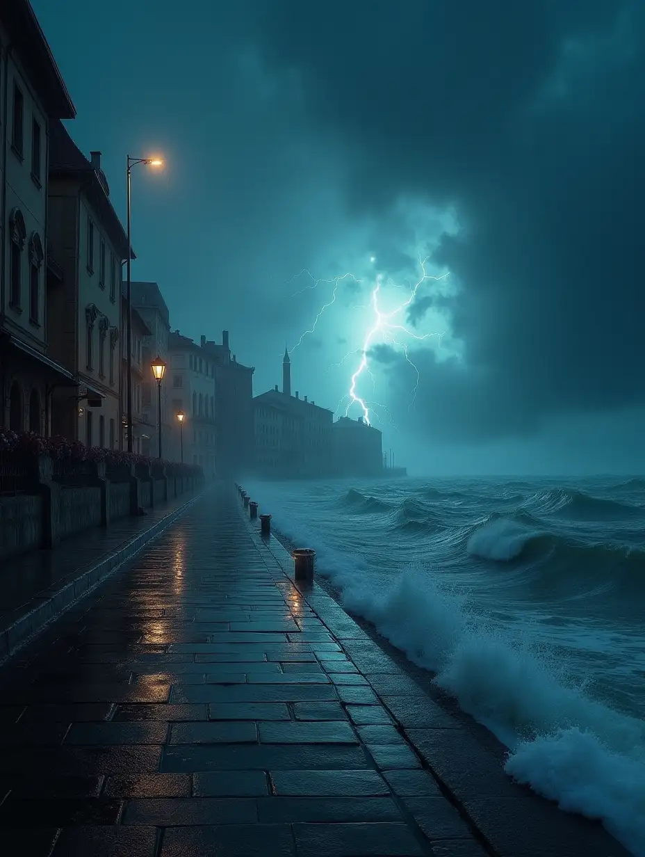 Dark-Fantasy-Winter-Storm-at-Italian-Port-with-Lightning-and-Crashing-Waves