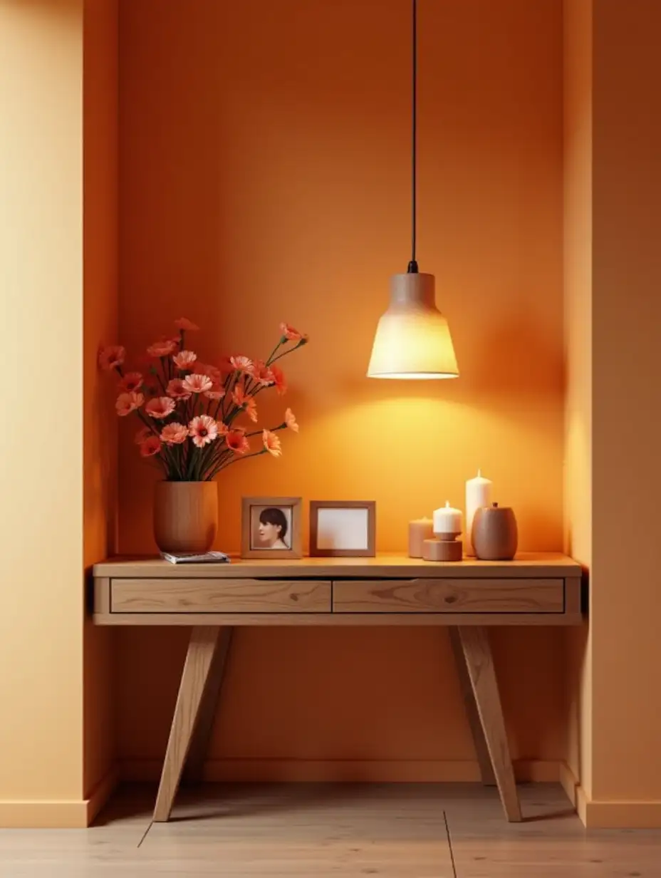 Elegant-Wood-Table-with-Cempasuchil-Flowers-and-Warm-Lighting-in-Modern-Home