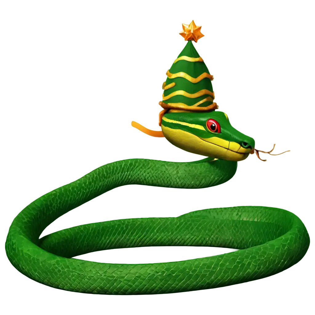 Green-Snake-in-a-New-Year-Hat-PNG-Perfect-for-Festive-and-WildlifeThemed-Designs