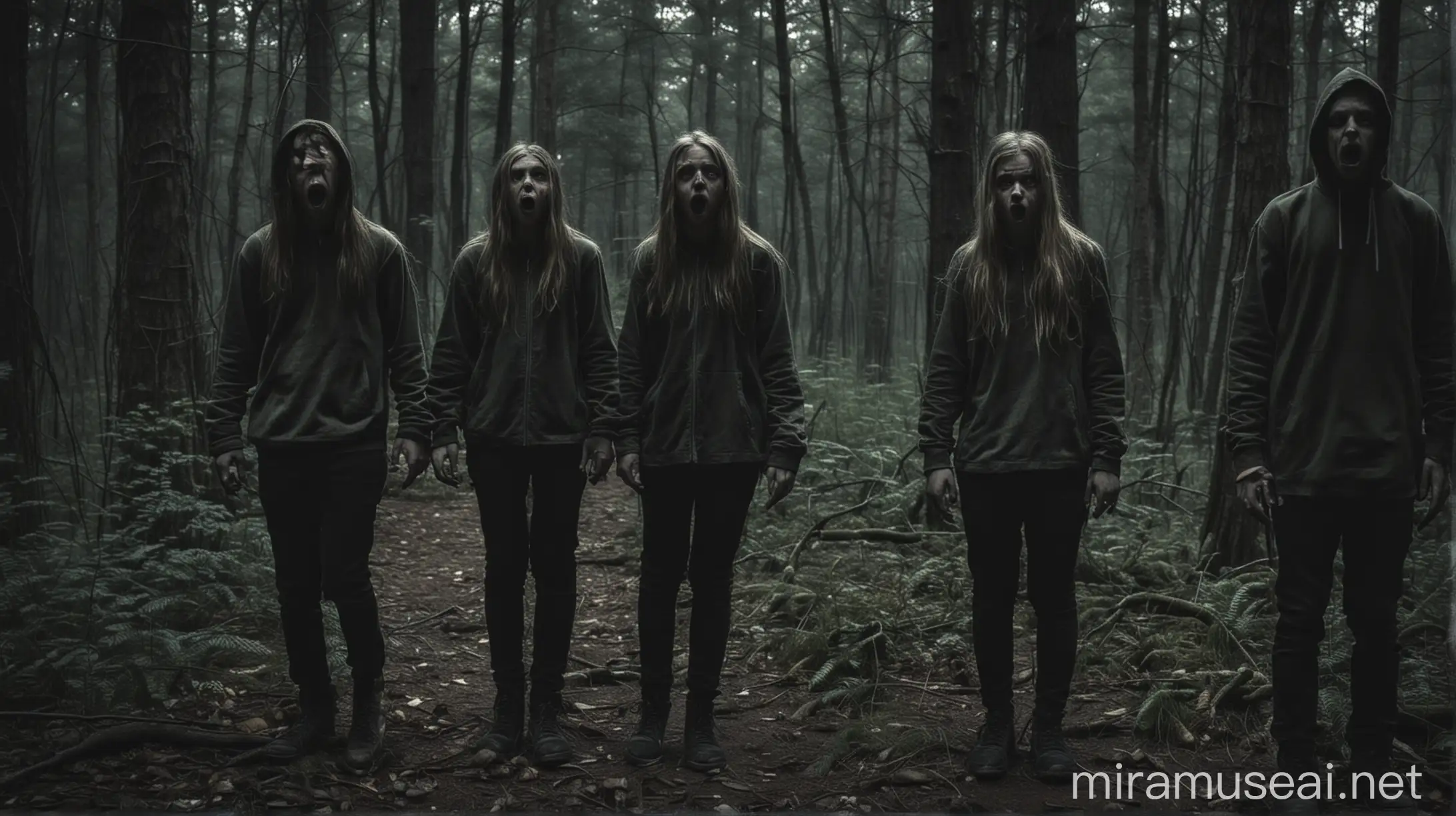 Terrified Teenagers Lost in Dark Creepy Forest