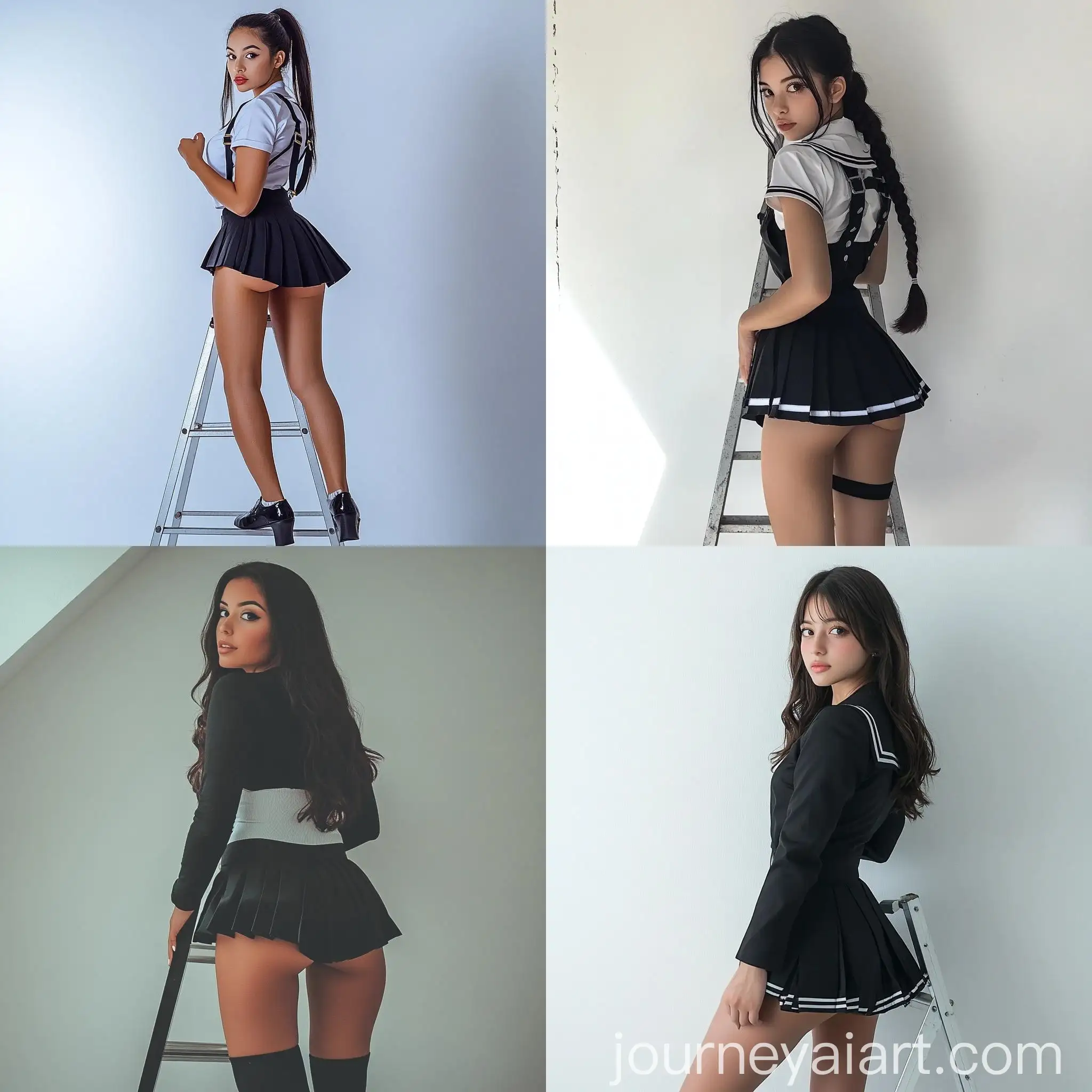 Brazilian-Woman-in-Black-Seifuku-School-Uniform-Posing-at-Photography-Studio