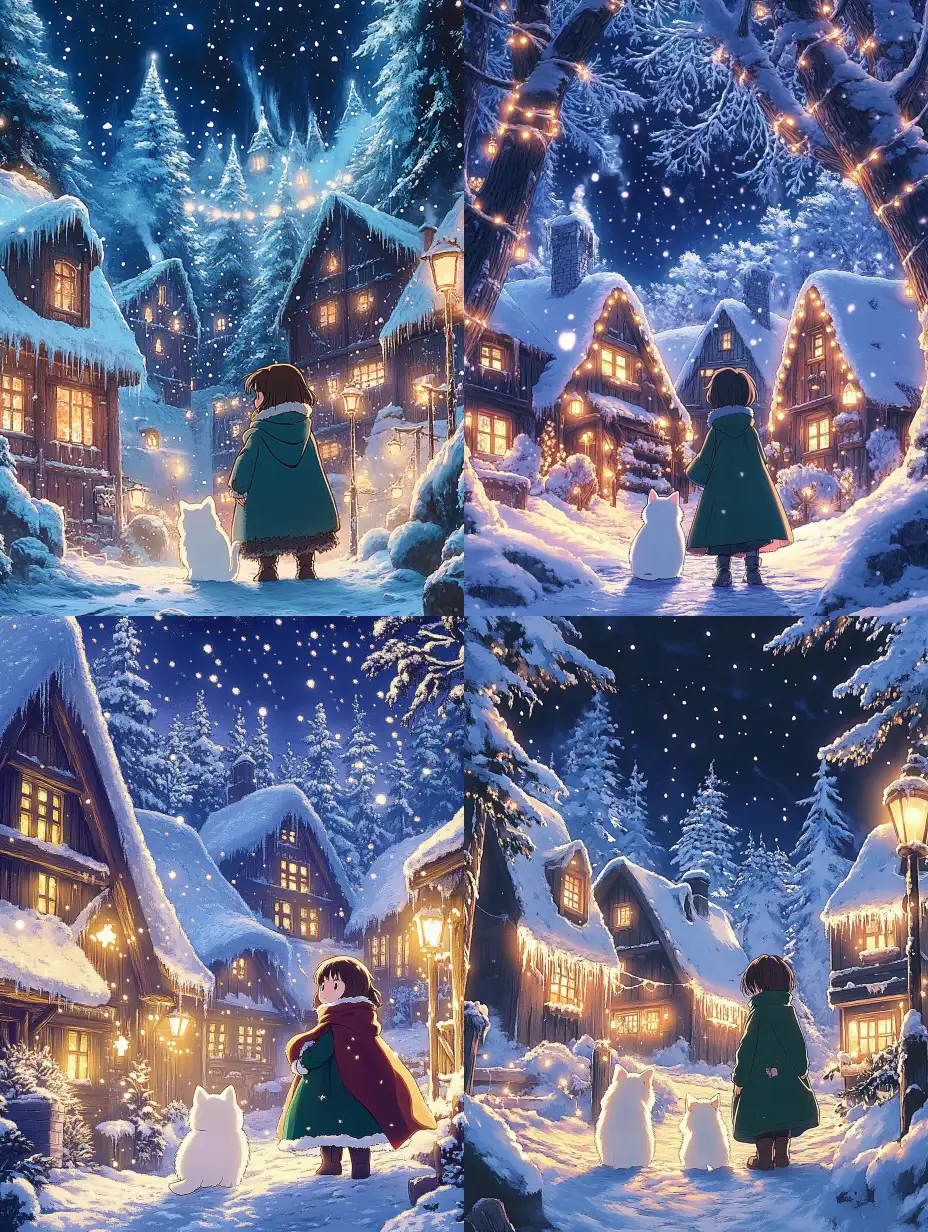 Winter-Wonderland-Village-with-Girl-and-Fluffy-Cat-in-Ghibli-Style