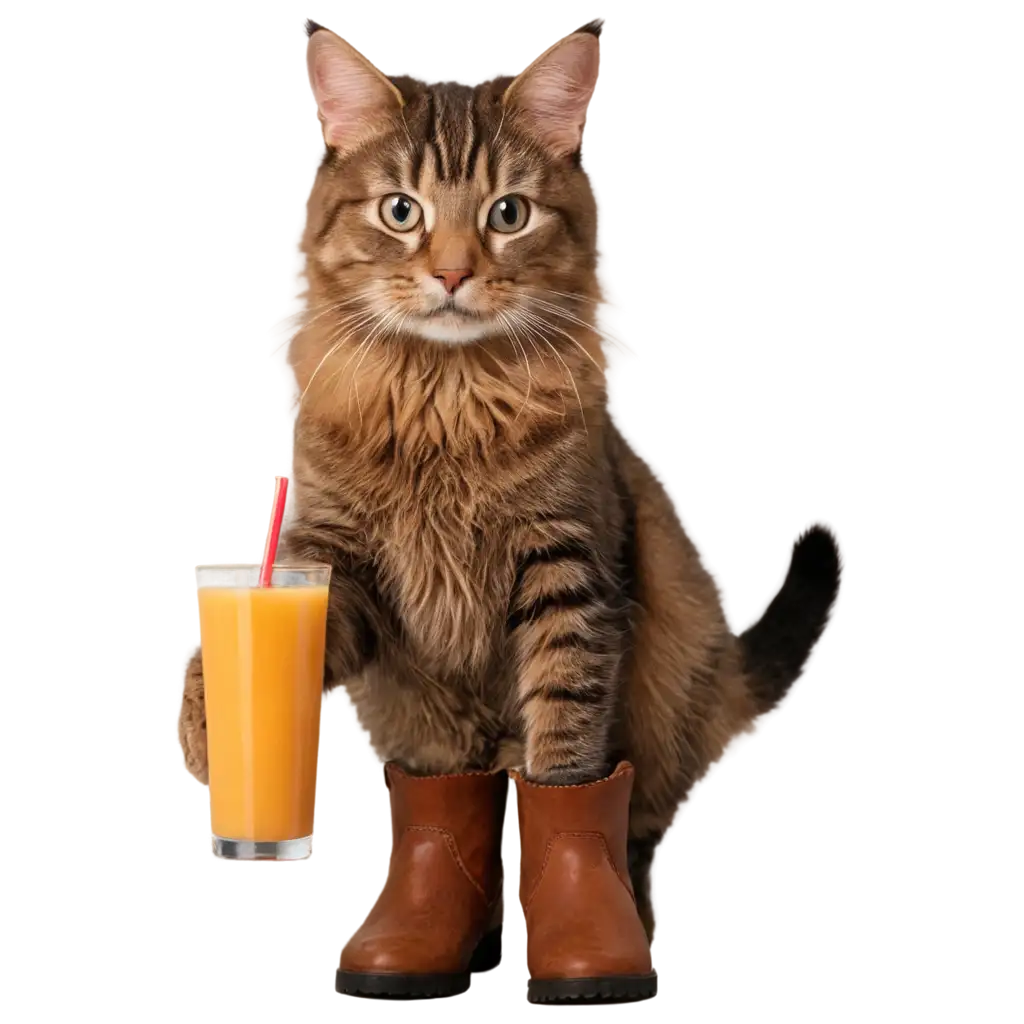 PNG-Image-of-Cat-in-Boots-Drinking-Juice-Creative-AI-Artwork-for-Online-Content