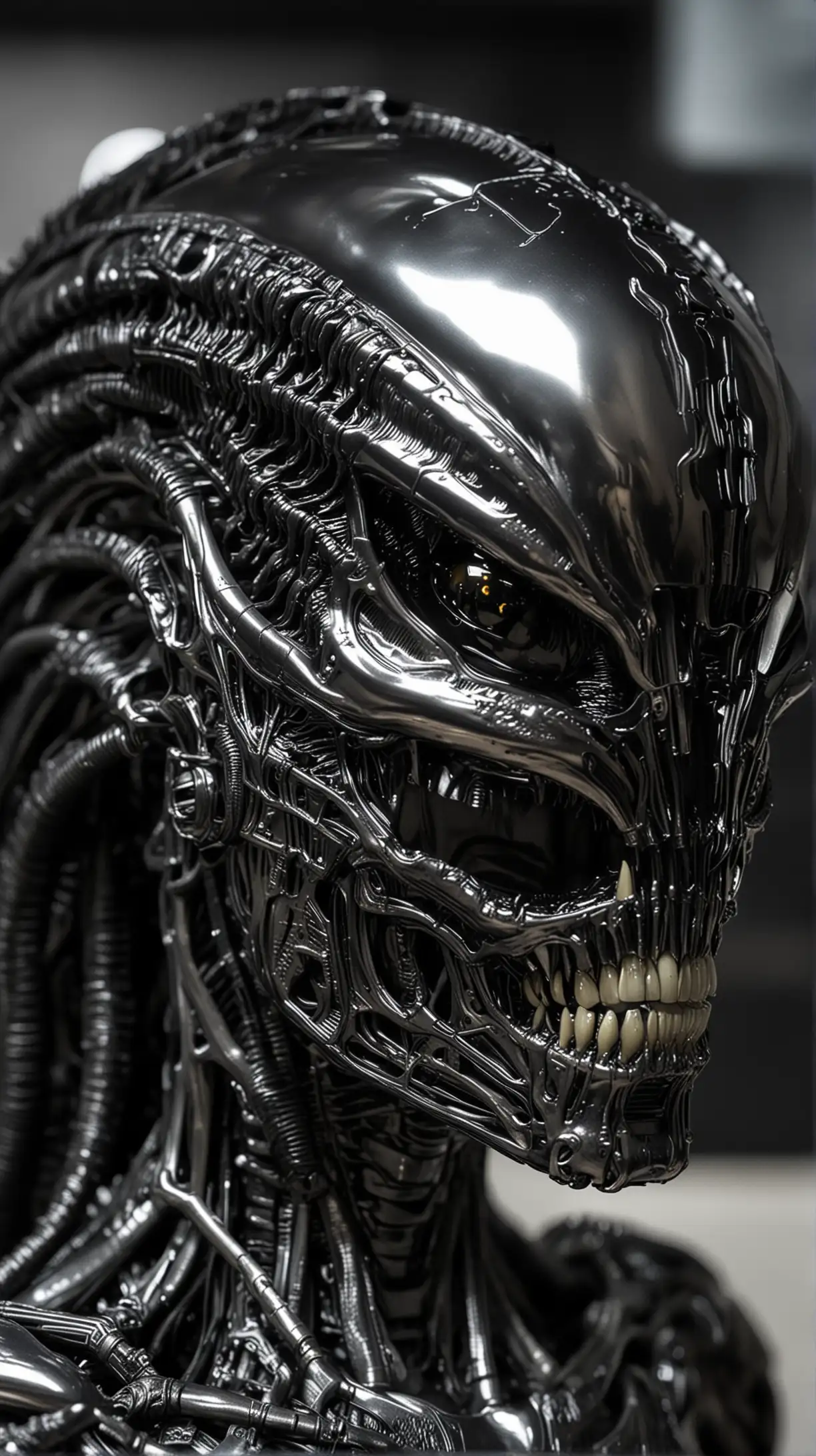 Stunning Chrome Alien Xenomorph Doll Face