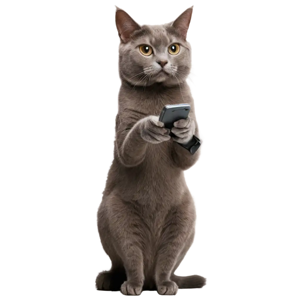 HighQuality-PNG-Image-of-Gray-Cat-Using-Cellphone-Enhance-Your-Online-Presence