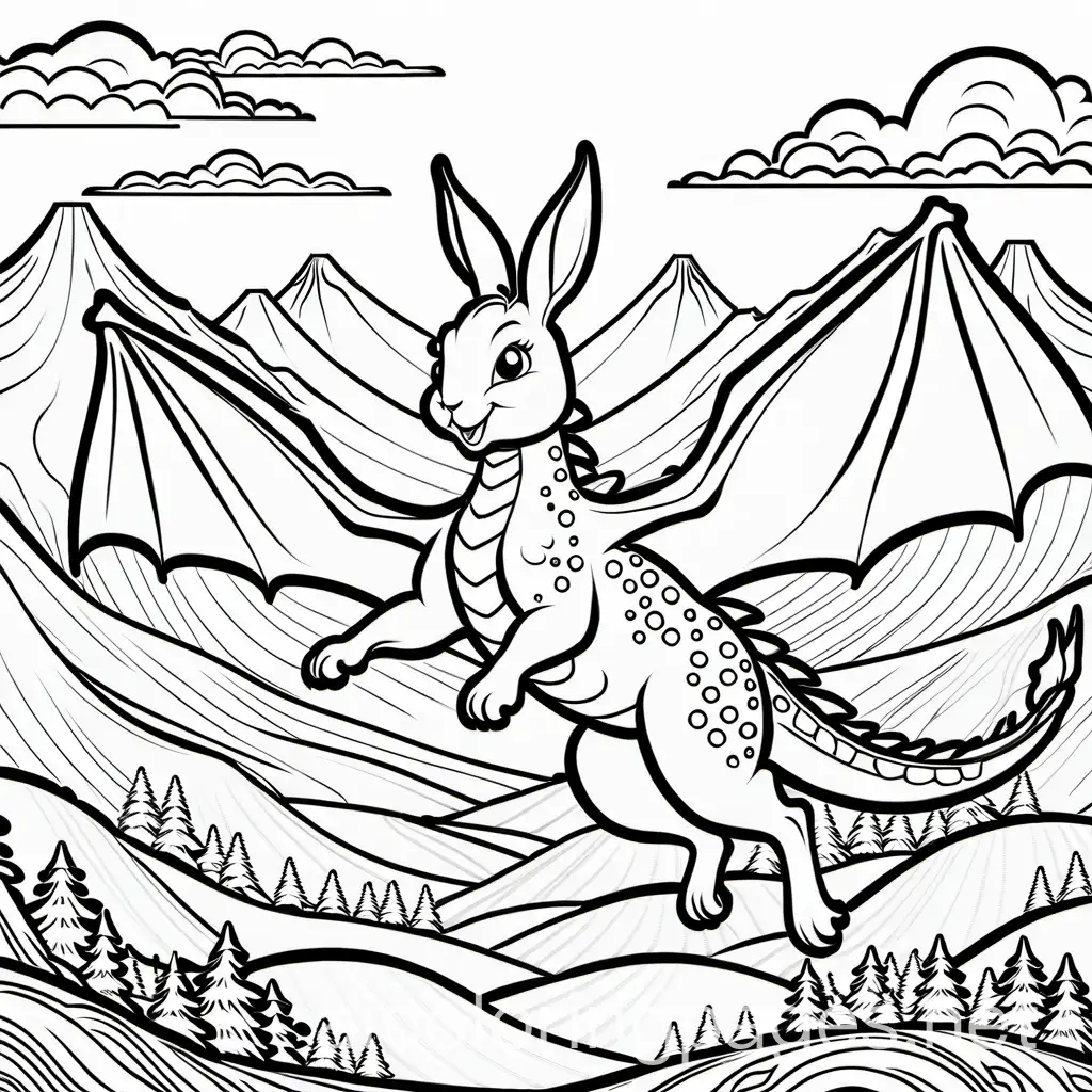 Rabbit-Riding-Dragon-Coloring-Page-with-Volcano-Background