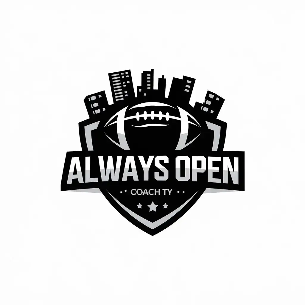 LOGO Design for Always Open Sport Fitness with American Football Gloves and Urban Internet Complex Theme