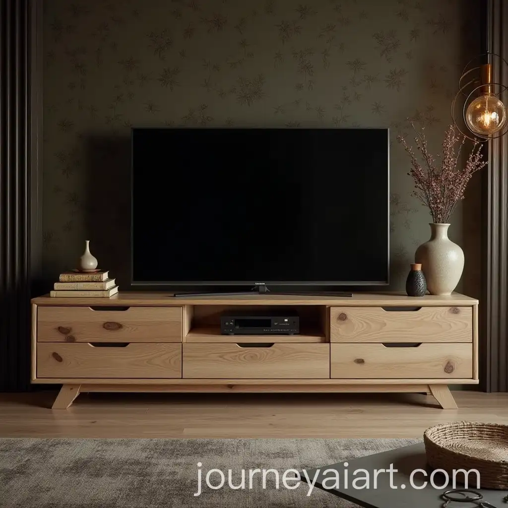 Cozy-Rustic-Living-Room-with-Elegant-Light-Oak-TV-Stand-and-Vintage-Decor