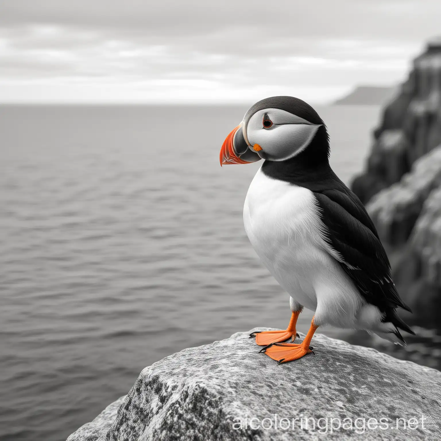 Puffin-Perched-on-Ocean-Rock-Coloring-Page