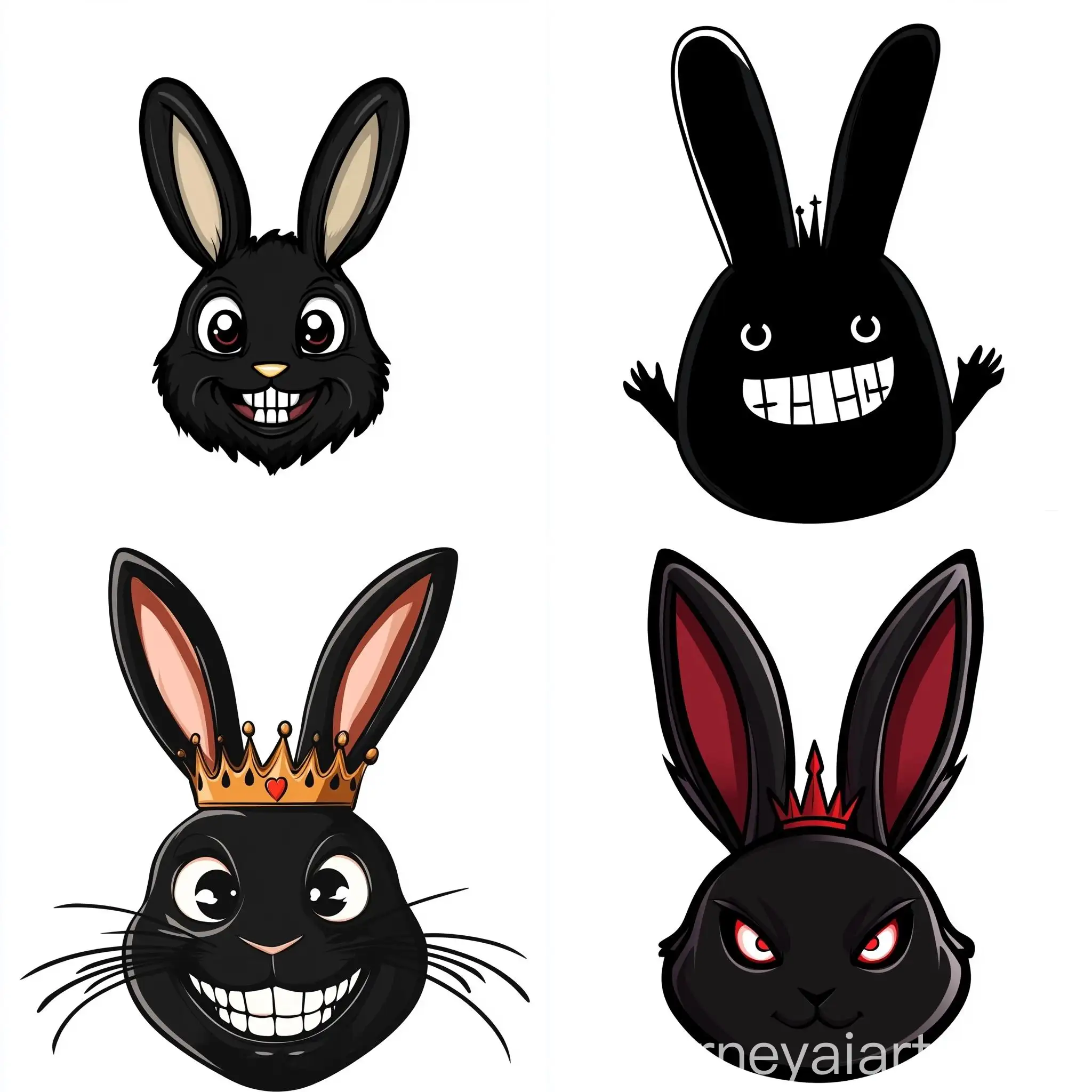 Cartoon-Style-Black-Bunny-King-Smiling-in-Front-of-White-Background