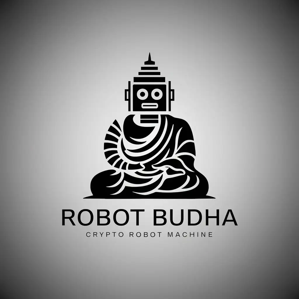 a logo design,with the text "Robot Budha", main symbol:Buddha with robot head, crypto robot machine,Moderate,clear background