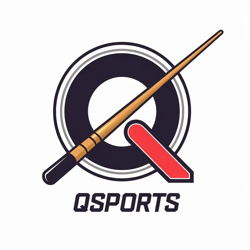 LOGO Design for QSPORTS Vector Design with Snooker Stick Symbol and Modern Clear Background