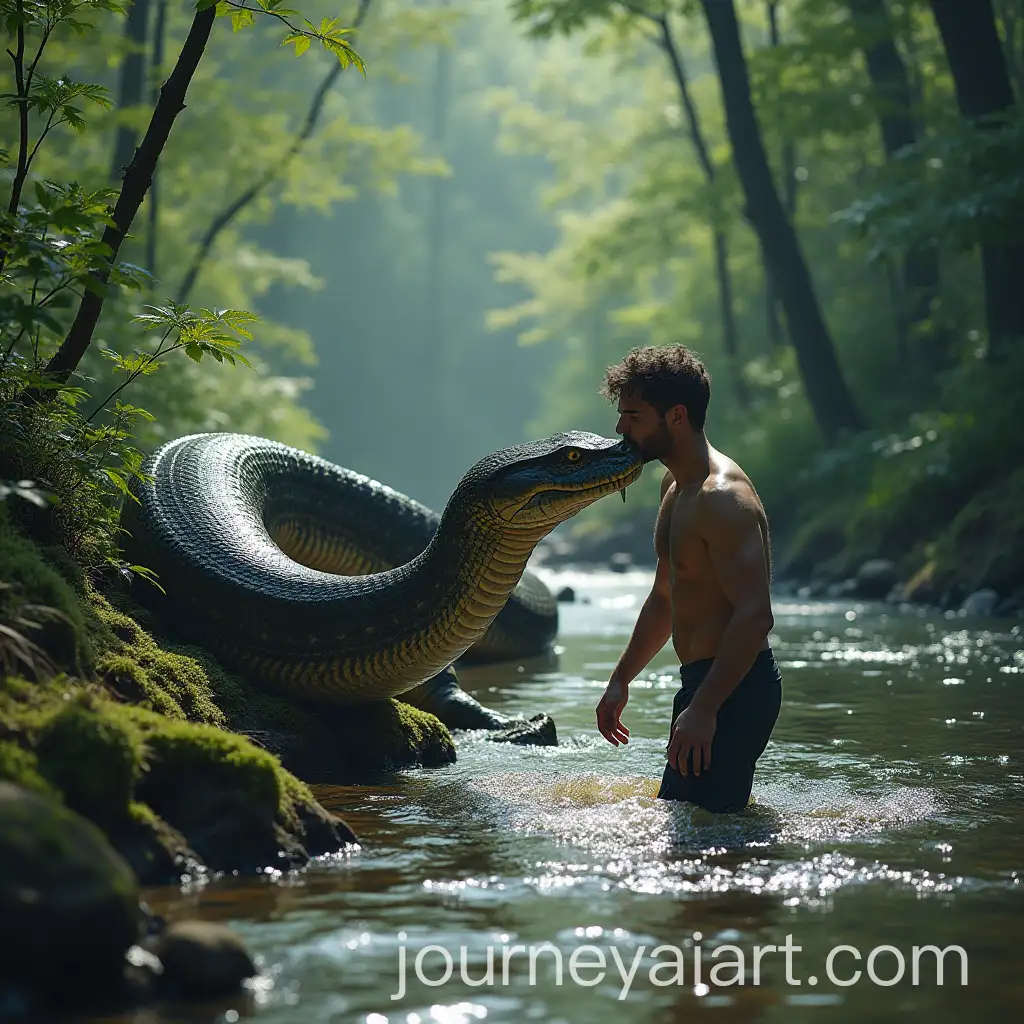 Giant-Snake-Swallowing-a-Man-by-the-River-in-a-Forest