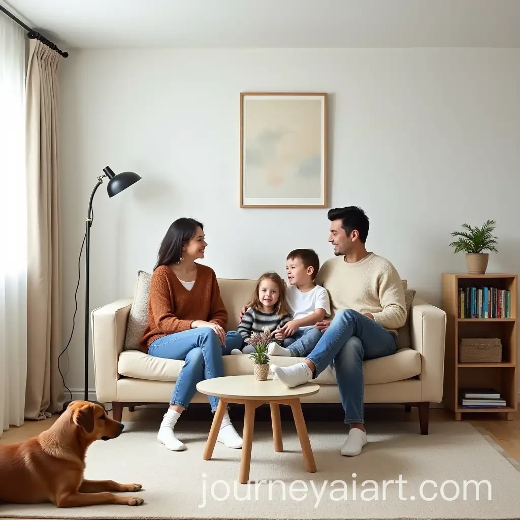 Family-Relaxing-Together-on-Sofa-in-Cozy-Modern-Living-Room